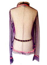 Load image into Gallery viewer, CHANEL PURPLE BARBIE PINK GROSGRAIN TRIM NYLON CARDIGAN JACKET 2003 CRUISE