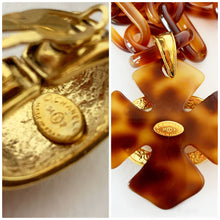 Load image into Gallery viewer, CHANEL TORTOISE GILT LOGO QUATREFOIL CLOVER SHEILD NECKLACE AND EARRING SET 1994