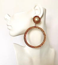 Load image into Gallery viewer, CHANEL MEGA HOOP GRIPOIX GLASS PEARL CHAIN 1988 EARRINGS