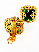 Load image into Gallery viewer, ORNATE CHANEL EMERALD GREEN GRIPOIX GLASS EARRINGS