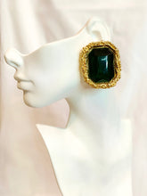 Load image into Gallery viewer, CHANEL MASSIVE GREEN FAUX GEM VINTAGE RUNWAY EARRING