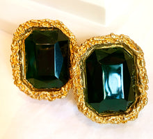 Load image into Gallery viewer, CHANEL MASSIVE GREEN FAUX GEM VINTAGE RUNWAY EARRING