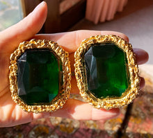 Load image into Gallery viewer, CHANEL MASSIVE GREEN FAUX GEM VINTAGE RUNWAY EARRING
