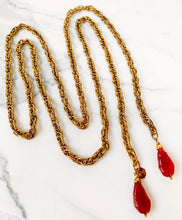 Load image into Gallery viewer, CHANEL 1983 IMPORTANT RED GRIPOIX GLASS NUGGETS LARIAT CHAIN NECKLACE