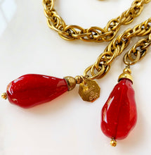 Load image into Gallery viewer, CHANEL 1983 IMPORTANT RED GRIPOIX GLASS NUGGETS LARIAT CHAIN NECKLACE