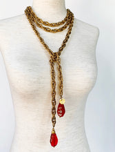 Load image into Gallery viewer, CHANEL 1983 IMPORTANT RED GRIPOIX GLASS NUGGETS LARIAT CHAIN NECKLACE