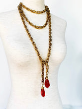 Load image into Gallery viewer, CHANEL 1983 IMPORTANT RED GRIPOIX GLASS NUGGETS LARIAT CHAIN NECKLACE