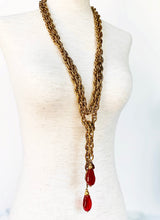 Load image into Gallery viewer, CHANEL 1983 IMPORTANT RED GRIPOIX GLASS NUGGETS LARIAT CHAIN NECKLACE