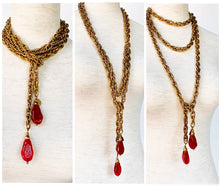 Load image into Gallery viewer, CHANEL 1983 IMPORTANT RED GRIPOIX GLASS NUGGETS LARIAT CHAIN NECKLACE