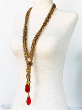 Load image into Gallery viewer, CHANEL 1983 IMPORTANT RED GRIPOIX GLASS NUGGETS LARIAT CHAIN NECKLACE