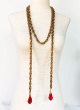 Load image into Gallery viewer, CHANEL 1983 IMPORTANT RED GRIPOIX GLASS NUGGETS LARIAT CHAIN NECKLACE