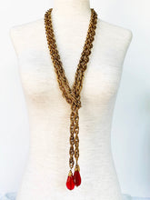 Load image into Gallery viewer, CHANEL 1983 IMPORTANT RED GRIPOIX GLASS NUGGETS LARIAT CHAIN NECKLACE