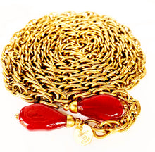 Load image into Gallery viewer, CHANEL 1983 IMPORTANT RED GRIPOIX GLASS NUGGETS LARIAT CHAIN NECKLACE