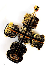 Load image into Gallery viewer, CHANEL GOOSSENS BLACK GRIPOIX POURED GLASS CC LOGO "RIBBON" WRAPPED CROSS PENDANT
