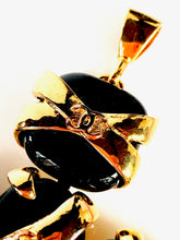 Load image into Gallery viewer, CHANEL GOOSSENS BLACK GRIPOIX POURED GLASS CC LOGO "RIBBON" WRAPPED CROSS PENDANT