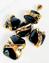 Load image into Gallery viewer, CHANEL GOOSSENS BLACK GRIPOIX POURED GLASS CC LOGO "RIBBON" WRAPPED CROSS PENDANT