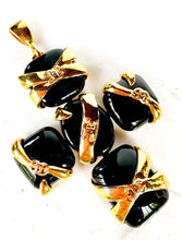 Load image into Gallery viewer, CHANEL GOOSSENS BLACK GRIPOIX POURED GLASS CC LOGO "RIBBON" WRAPPED CROSS PENDANT