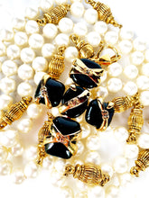 Load image into Gallery viewer, CHANEL GOOSSENS BLACK GRIPOIX POURED GLASS CC LOGO "RIBBON" WRAPPED CROSS PENDANT