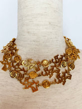 Load image into Gallery viewer, CHANEL 3 STRAND CHANEL LETTERS LOGO NECKLACE 18 CHANEL CLUSTERS AND 18 LOGO MEDALLIONS