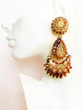 Load image into Gallery viewer, FRENCH 1980S DESIGNER GILT RESIN FAUX PEARL COUTURE RUNWAY EARRINGS
