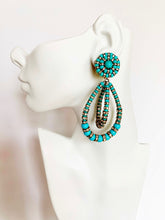 Load image into Gallery viewer, FRANCOISE MONTAGUE TURQUOISE GLASS XXL 4" DANGLE EARRING