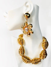 Load image into Gallery viewer, FRENCH MASSIVE 1980s COUTURE GILT PETAL PINWHEEL EARRINGS