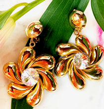Load image into Gallery viewer, FRENCH MASSIVE 1980s COUTURE GILT PETAL PINWHEEL EARRINGS
