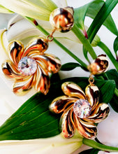 Load image into Gallery viewer, FRENCH MASSIVE 1980s COUTURE GILT PETAL PINWHEEL EARRINGS