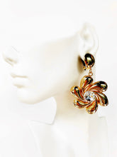 Load image into Gallery viewer, FRENCH MASSIVE 1980s COUTURE GILT PETAL PINWHEEL EARRINGS