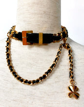 Load image into Gallery viewer, ICONIC CHANEL BUCKLE COLLAR DRAPED LEATHER GILT CHAIN NECKLACE 1993 PRISTINE