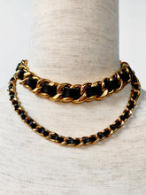 Load image into Gallery viewer, ICONIC CHANEL BUCKLE COLLAR DRAPED LEATHER GILT CHAIN NECKLACE 1993 PRISTINE