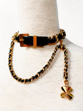 Load image into Gallery viewer, ICONIC CHANEL BUCKLE COLLAR DRAPED LEATHER GILT CHAIN NECKLACE 1993 PRISTINE