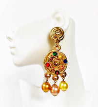 Load image into Gallery viewer, JACKY DE G FRANCE BAROQUE COUTURE GILT DANGLE 1980's EARRINGS