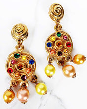 Load image into Gallery viewer, JACKY DE G FRANCE BAROQUE COUTURE GILT DANGLE 1980's EARRINGS