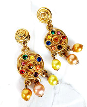 Load image into Gallery viewer, JACKY DE G FRANCE BAROQUE COUTURE GILT DANGLE 1980's EARRINGS