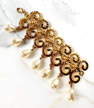 Load image into Gallery viewer, SPECTACULAR FRENCH 1980's VINTAGE BAROQUE SCROLL FAUX PEARL CHARM BRACELET RUNWAY