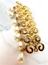 Load image into Gallery viewer, SPECTACULAR FRENCH 1980's VINTAGE BAROQUE SCROLL FAUX PEARL CHARM BRACELET RUNWAY