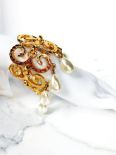 Load image into Gallery viewer, SPECTACULAR FRENCH 1980's VINTAGE BAROQUE SCROLL FAUX PEARL CHARM BRACELET RUNWAY