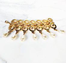 Load image into Gallery viewer, SPECTACULAR FRENCH 1980's VINTAGE BAROQUE SCROLL FAUX PEARL CHARM BRACELET RUNWAY