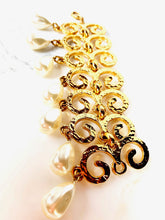 Load image into Gallery viewer, SPECTACULAR FRENCH 1980's VINTAGE BAROQUE SCROLL FAUX PEARL CHARM BRACELET RUNWAY