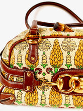 Load image into Gallery viewer, GUCCI 2006 PIGNA PINEAPPLE GORGEOUS LEATHER LINEN CANVAS BAG ITALY