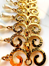 Load image into Gallery viewer, SPECTACULAR FRENCH 1980's VINTAGE BAROQUE SCROLL FAUX PEARL CHARM BRACELET RUNWAY
