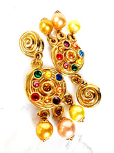 Load image into Gallery viewer, JACKY DE G FRANCE BAROQUE COUTURE GILT DANGLE 1980's EARRINGS