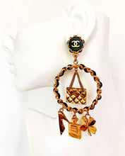Load image into Gallery viewer, CHANEL MASSIVE LEATHER CHAIN HOOP EARRINGS HANDBAG, PERFUME, SHOE, CLOVER CHARMS