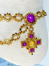 Load image into Gallery viewer, EDOUARD RAMBAUD RARE 1980s VIOLET/MARIGOLD CHATELAINE CHAIN BELT