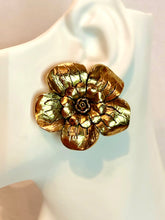 Load image into Gallery viewer, CHANEL MASSIVE CAMELLIA FLOWER GILT VINTAGE EARRINGS 1989