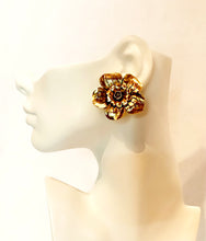Load image into Gallery viewer, CHANEL MASSIVE CAMELLIA FLOWER GILT VINTAGE EARRINGS 1989