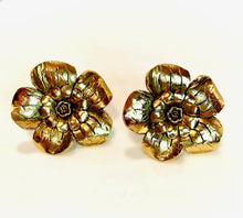 Load image into Gallery viewer, CHANEL MASSIVE CAMELLIA FLOWER GILT VINTAGE EARRINGS 1989