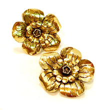 Load image into Gallery viewer, CHANEL MASSIVE CAMELLIA FLOWER GILT VINTAGE EARRINGS 1989