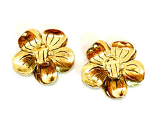 Load image into Gallery viewer, CHANEL MASSIVE CAMELLIA FLOWER GILT VINTAGE EARRINGS 1989